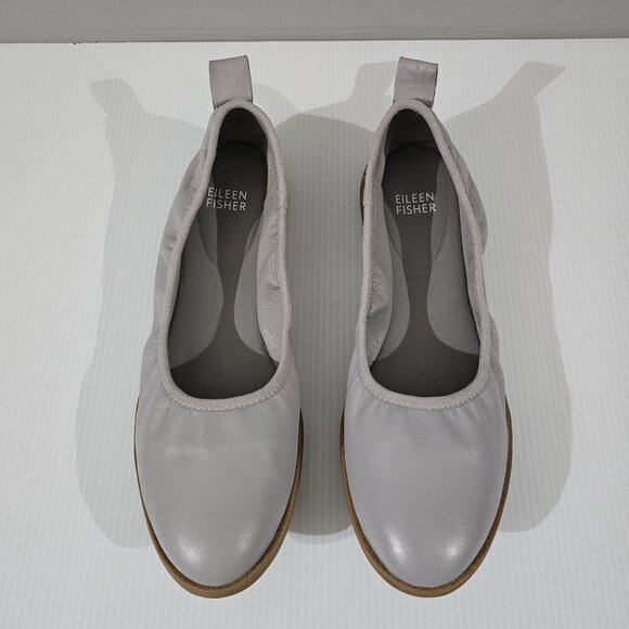 NEW Eileen Fisher Notion Ballet Flat Womens 8 Cloud Gray Nappa Leather Slip On - Picture 4 of 12